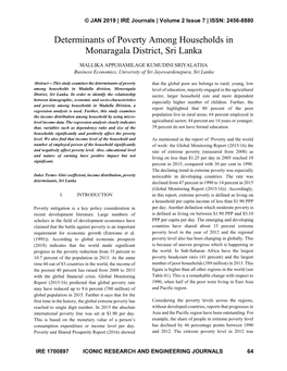 Determinants of Poverty Among Households in Monaragala District, Sri Lanka