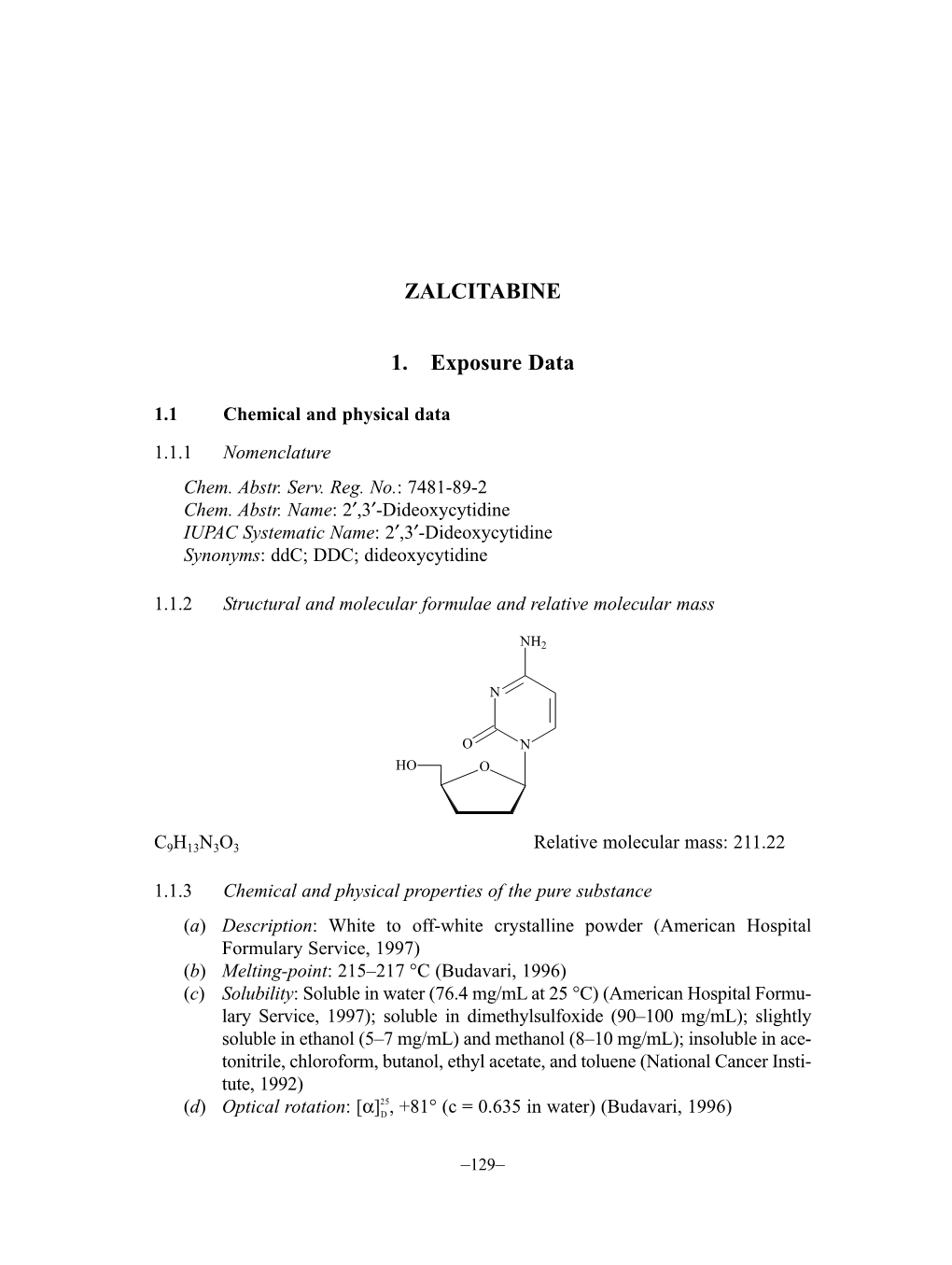 ZALCITABINE 1. Exposure Data