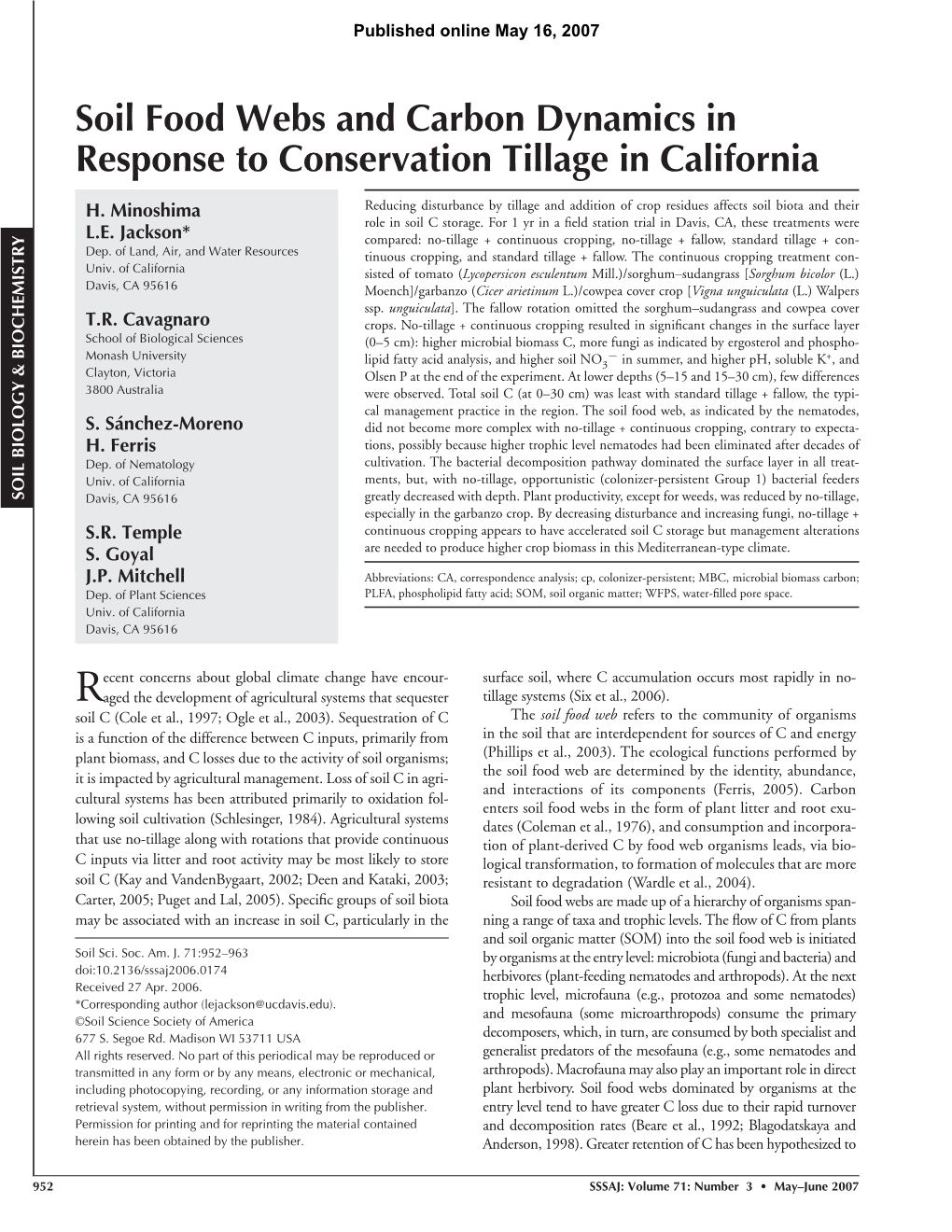 Soil Food Webs and Carbon Dynamics in Response to Conservation Tillage in California