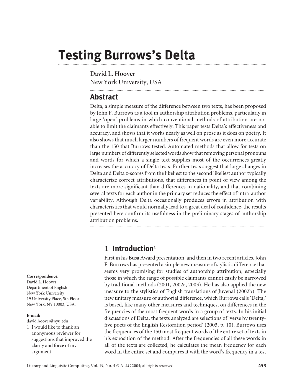 Testing Burrows's Delta