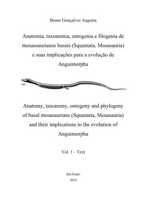 (Squamata, Mosasauria) E Suas Implicações Para a Evolução De Anguimorpha