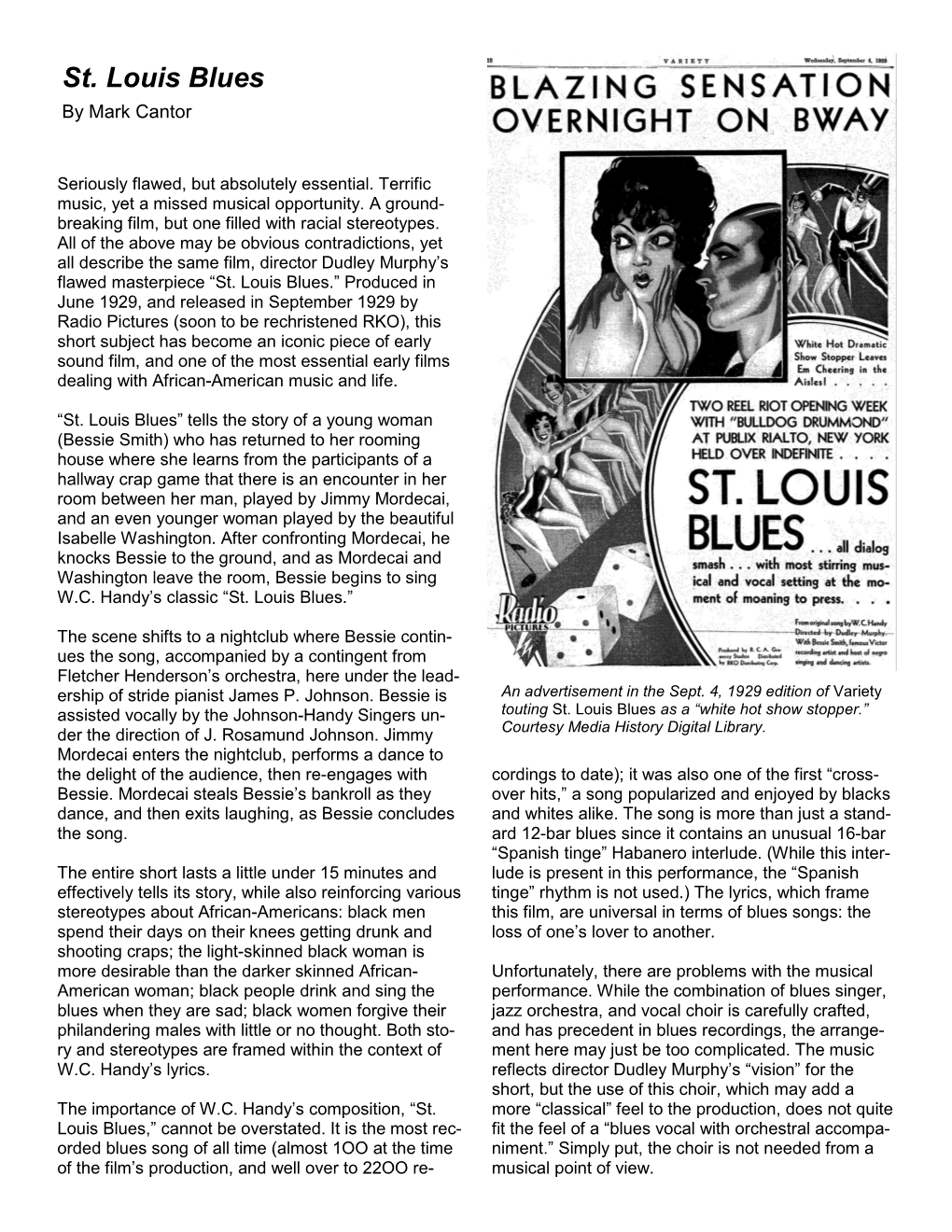 Essay for "St. Louis Blues" Short Film