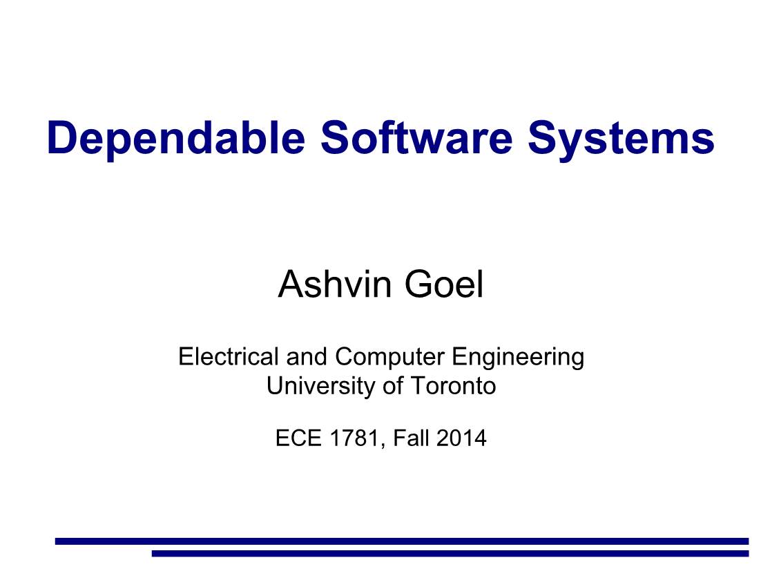 Special Topics in Software Engineering: Dependable Systems