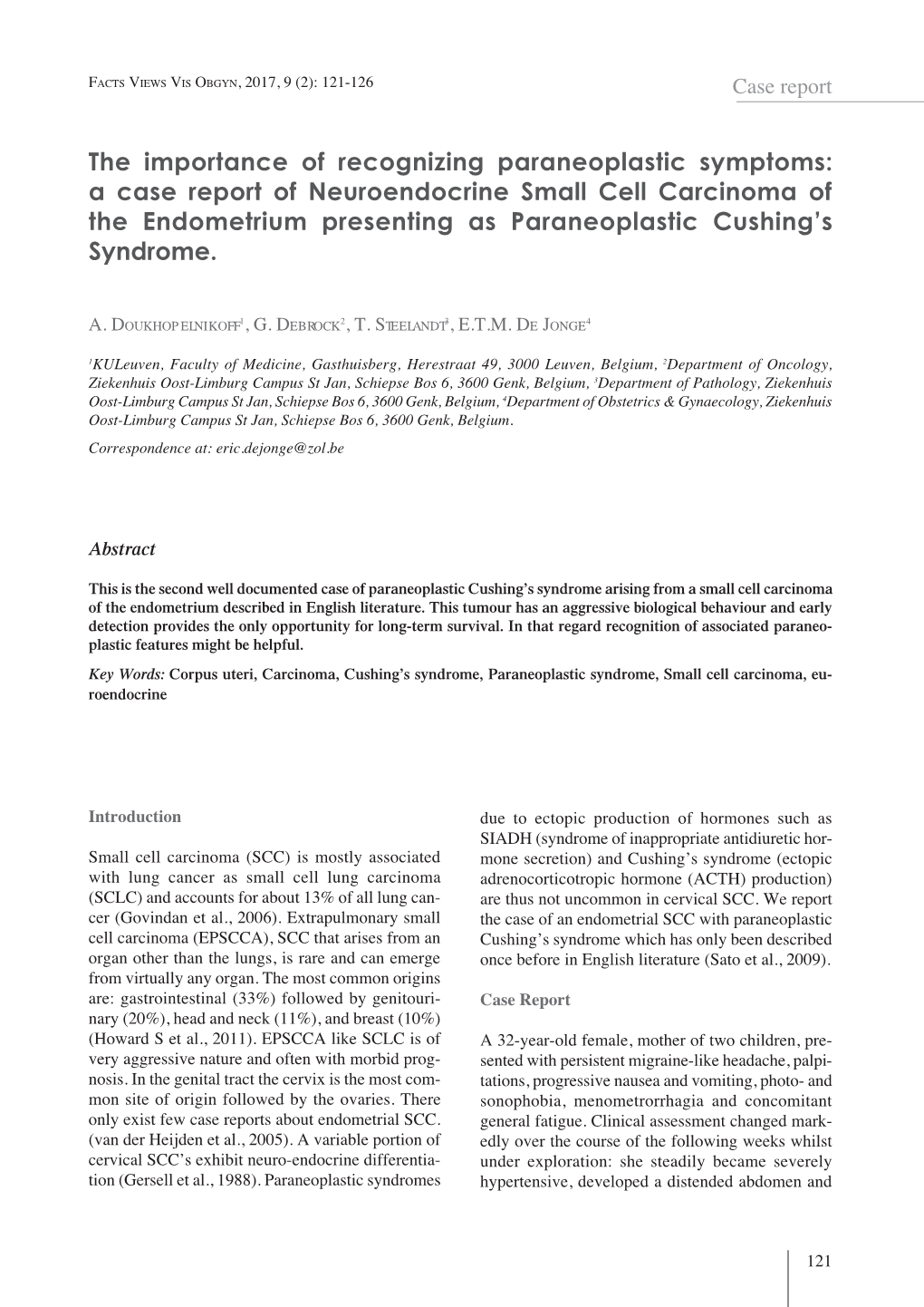 The Importance of Recognizing Paraneoplastic Symptoms: a Case Report of Neuroendocrine Small Cell Carcinoma of the Endometrium P