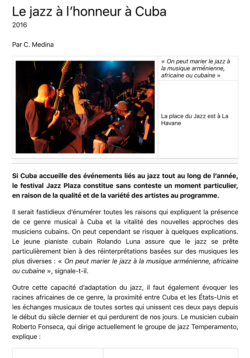 Le Jazz À Lʼhonneur À Cuba 2016