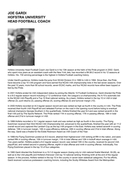 Joe Gardi Hofstra University Head Football Coach
