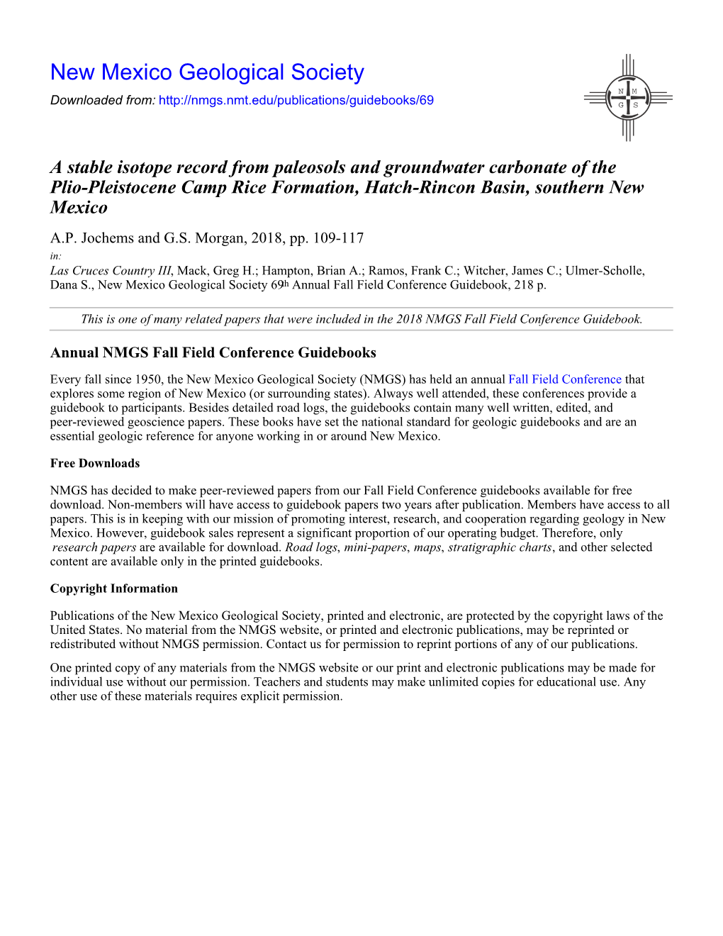 A Stable Isotope Record from Paleosols and Groundwater Carbonate of the Plio-Pleistocene Camp Rice Formation, Hatch-Rincon Basin, Southern New Mexico A.P