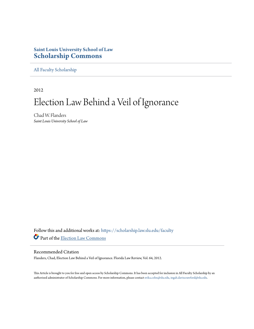 Election Law Behind a Veil of Ignorance Chad W