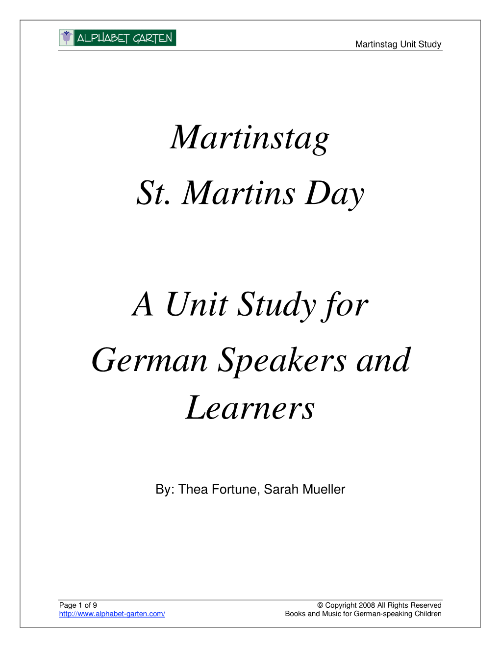 Martinstag St. Martins Day a Unit Study for German Speakers And