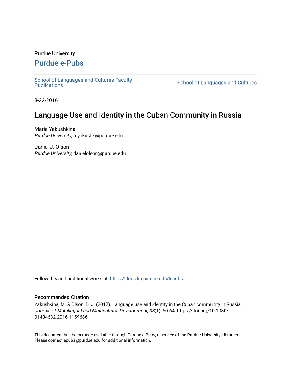 Language Use and Identity in the Cuban Community in Russia