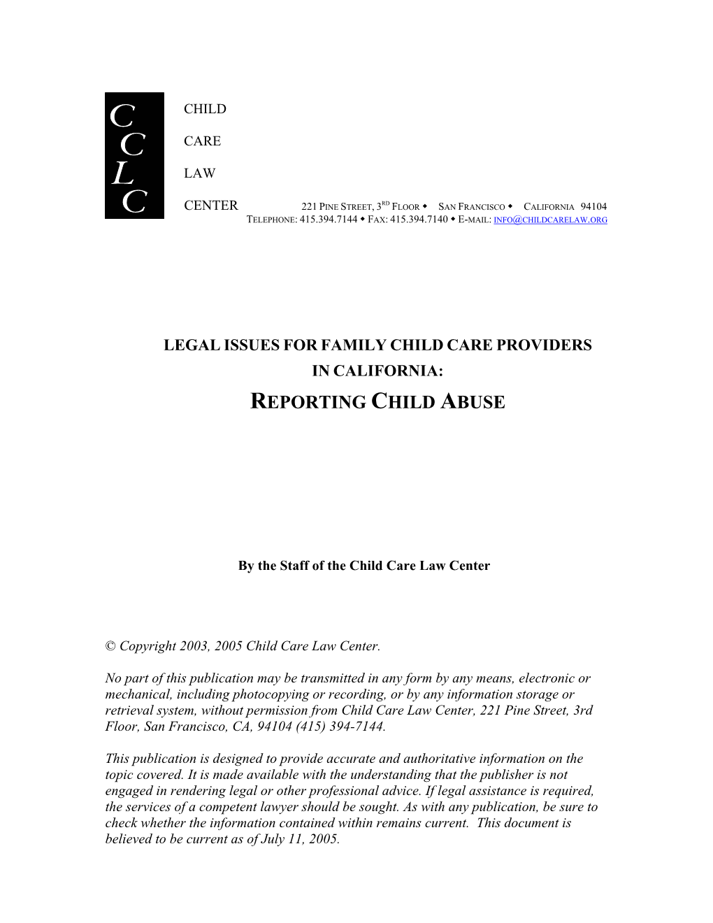 Legal Issues for Family Child Care Providers in California: Reporting Child Abuse