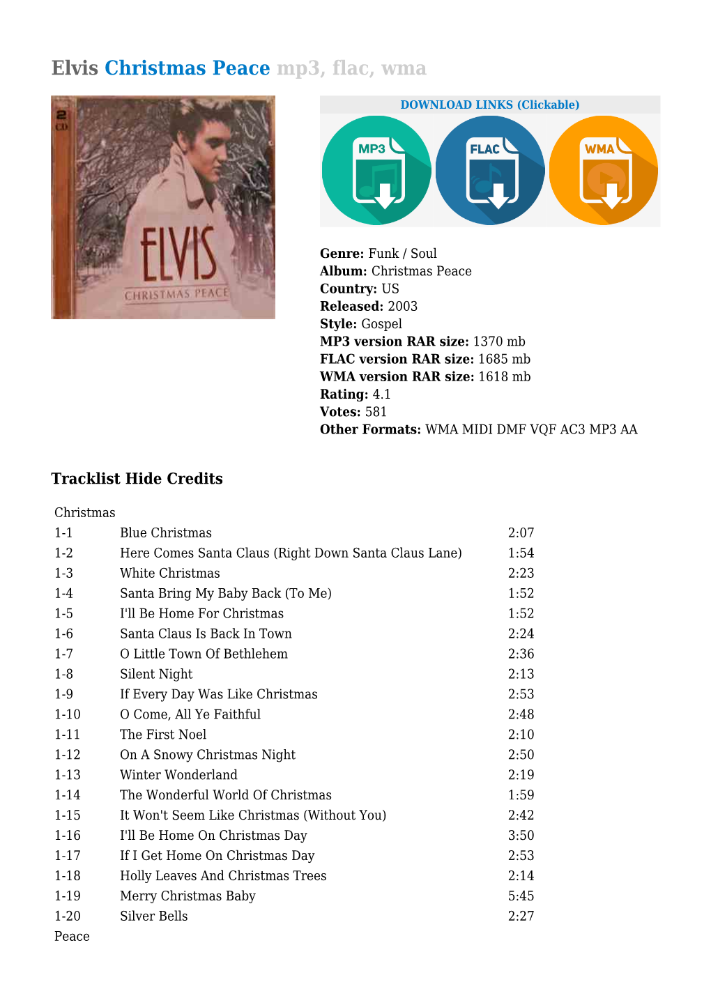 Elvis Christmas Peace Mp3, Flac, Wma