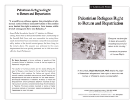 Palestinian Refugees Right to Return and Repatriation