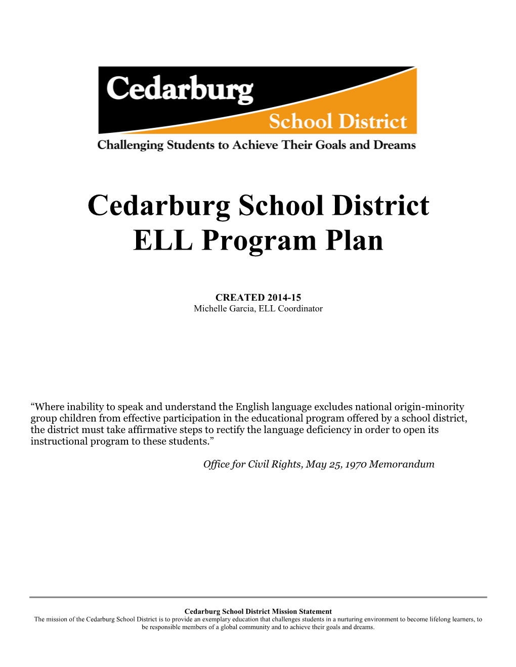 Cedarburg School District ELL Program Plan