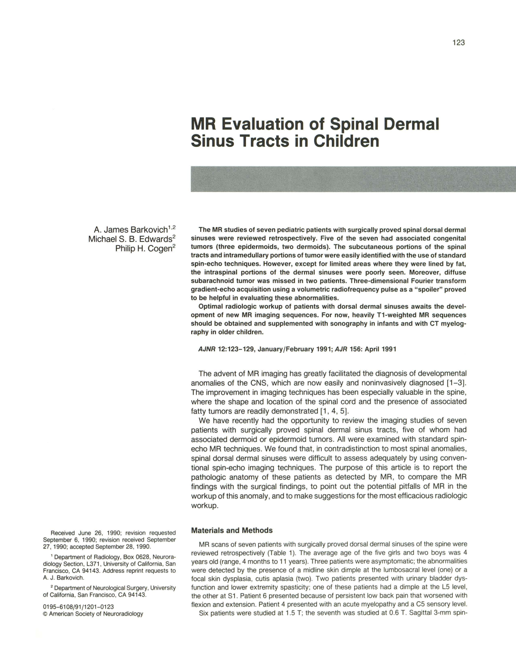 MR Evaluation of Spinal Dermal Sinus Tracts in Children
