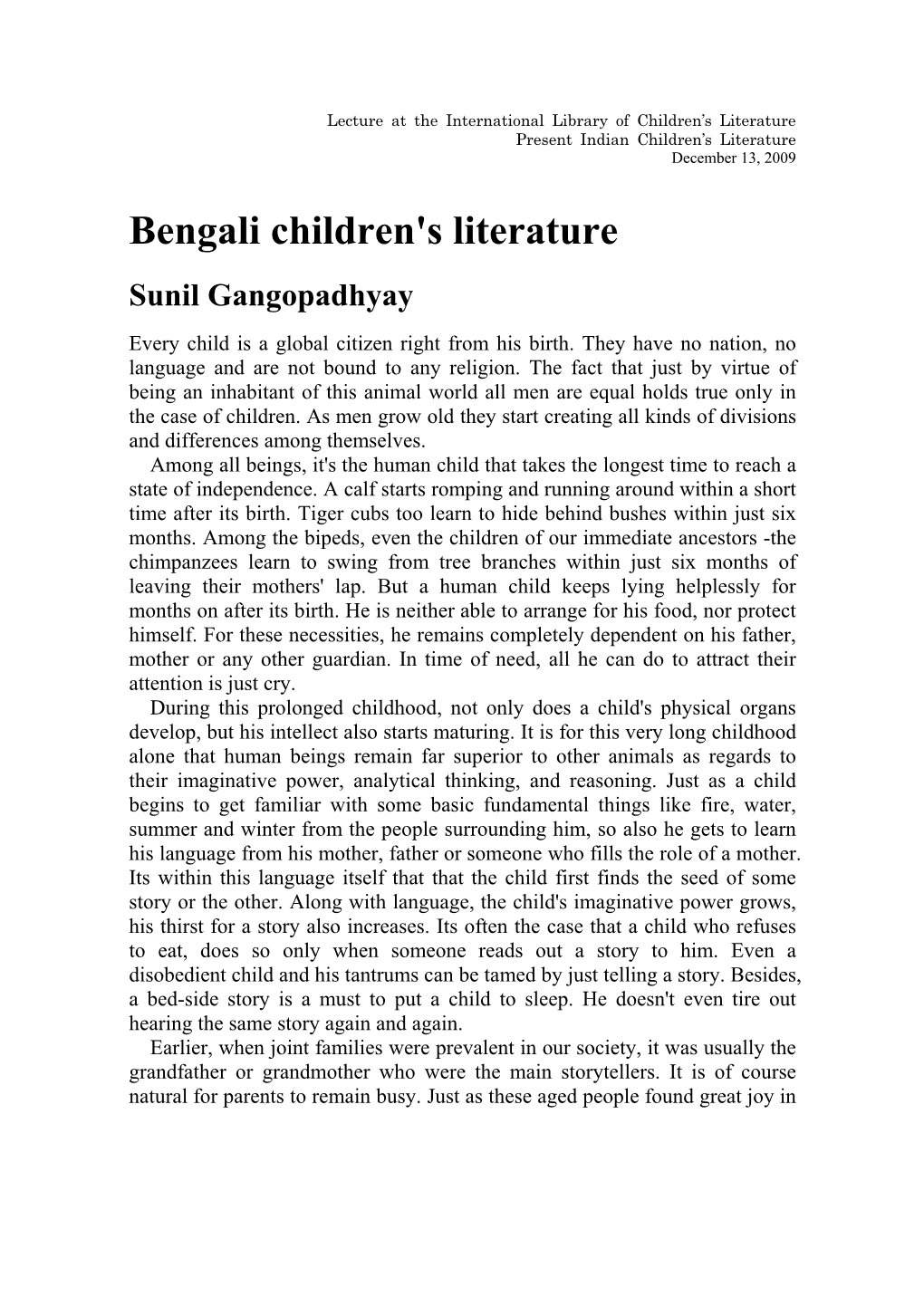 Bengali Children's Literature Sunil Gangopadhyay