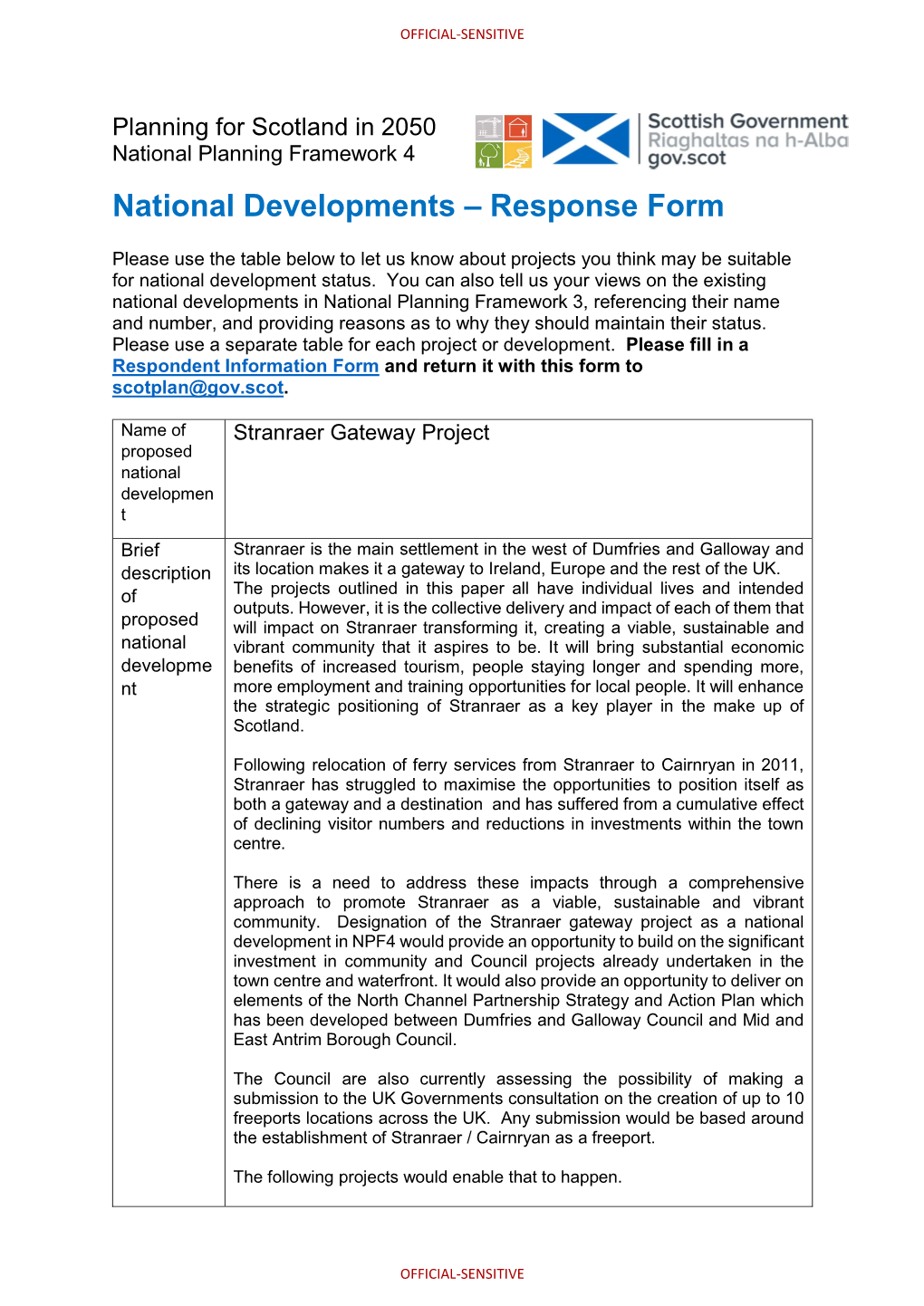National Developments – Response Form