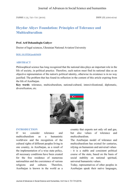 Heydar Aliyev Foundation: Principles of Tolerance and Multiculturalism