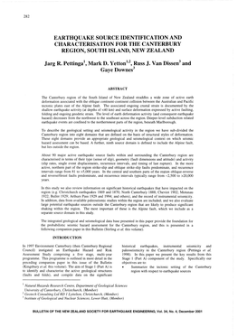 Earthquake Source Identification and Characterisation for the Canterbury Region, South Island, New Zealand