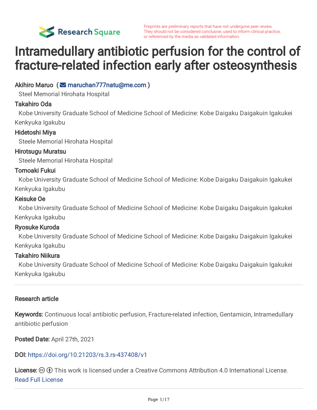 Intramedullary Antibiotic Perfusion for the Control of Fracture-Related Infection Early After Osteosynthesis