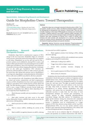 Guide for Morpholino Users: Toward Therapeutics