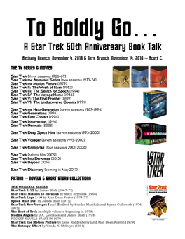 To Boldly Go… a Star Trek 50Th Anniversary Book Talk