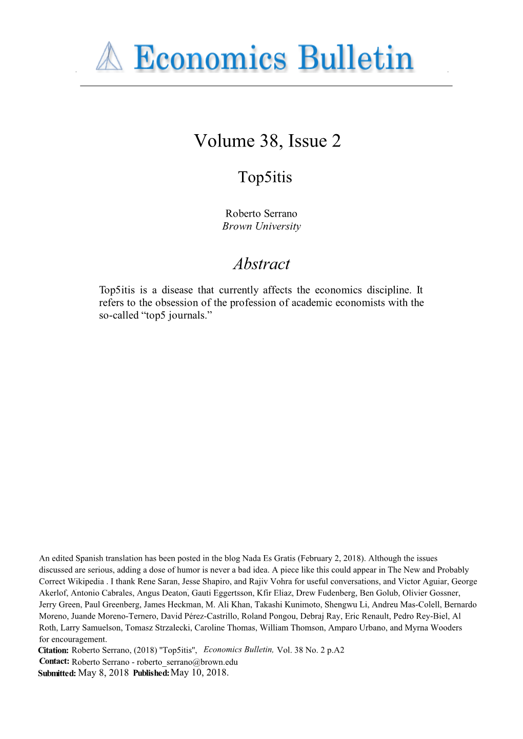 Volume 38, Issue 2 Abstract