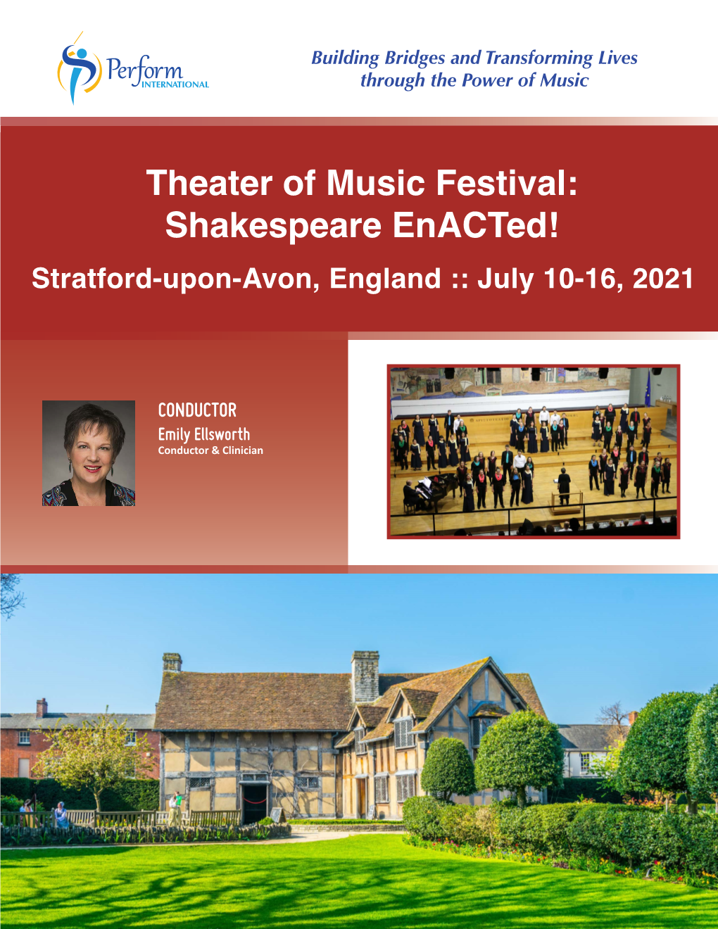 Theater of Music Festival: Shakespeare Enacted! Stratford-Upon-Avon, England :: July 10-16, 2021