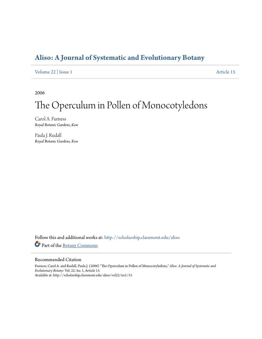 The Operculum in Pollen of Monocotyledons Carol A