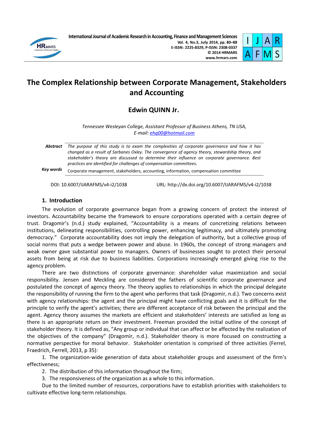 The Complex Relationship Between Corporate Management, Stakeholders and Accounting