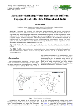 Sustainable Drinking Water Resources in Difficult Topography of Hilly State Uttarakhand, India