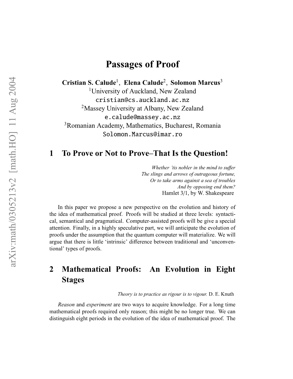 [Math.HO] 11 Aug 2004 Passages of Proof