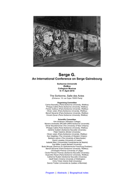 Serge G. an International Conference on Serge Gainsbourg