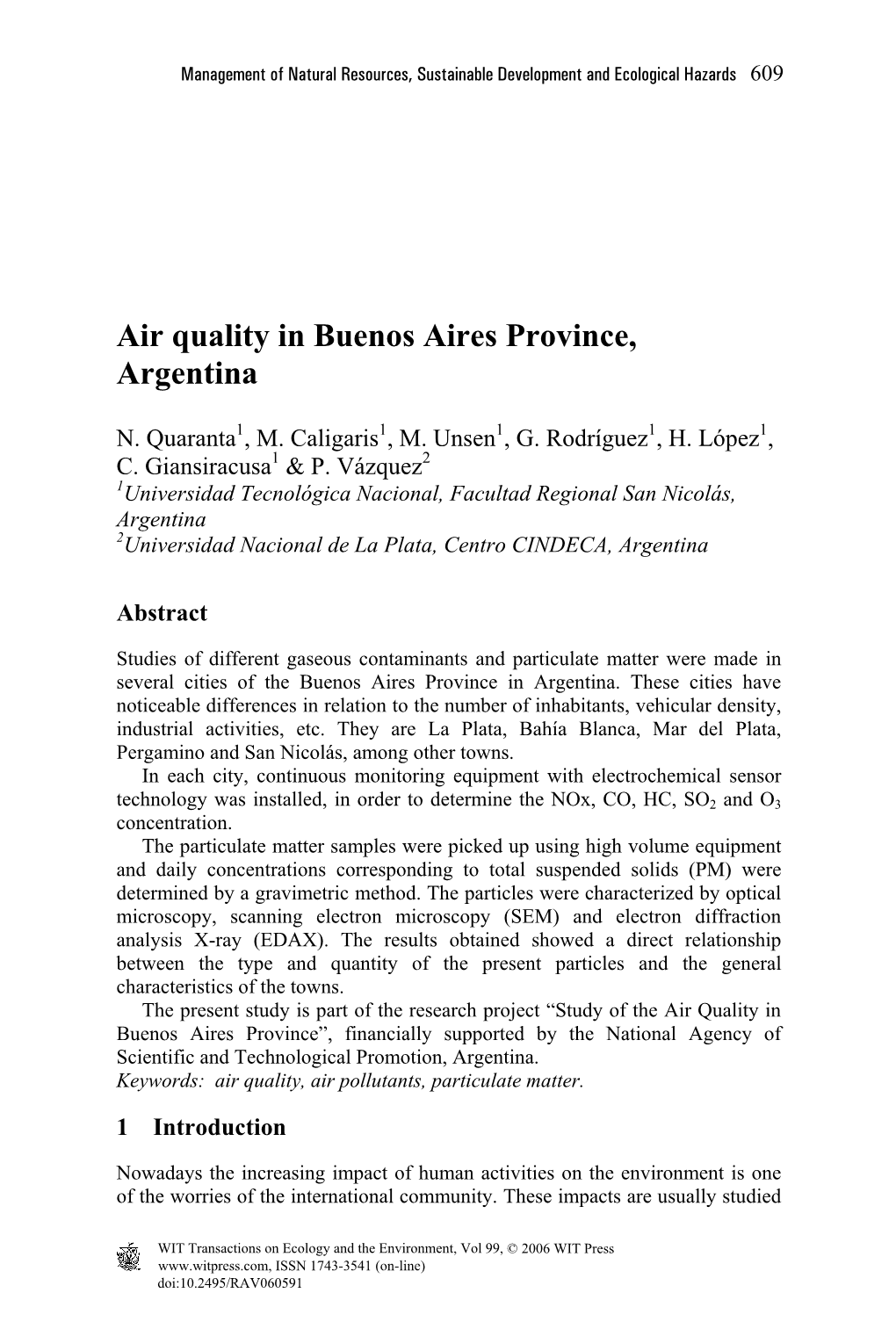 Air Quality in Buenos Aires Province, Argentina