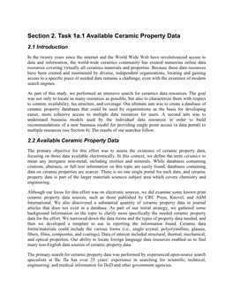 Section 2. Task 1A.1 Available Ceramic Property Data 2.1 Introduction