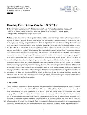 Planetary Radar Science Case for EISCAT 3D