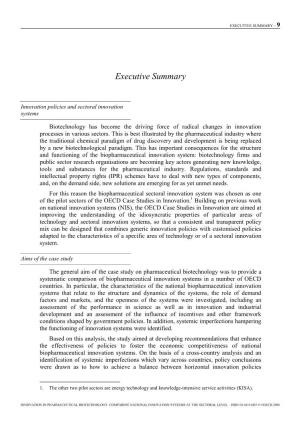 Innovation in Pharmaceutical Biotechnology: Comparing National Innovation Systems at the Sectoral Level – Isbn-92-64-01403-9 ©Oecd 2006 10 – Executive Summary