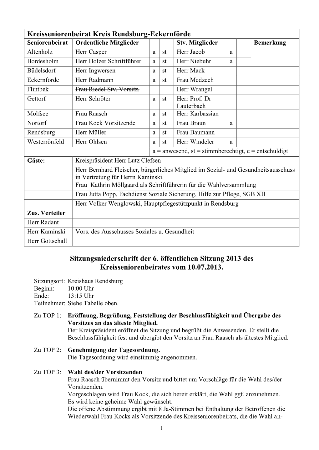 Kreisseniorenbeirat Kreis Rendsburg-Eckernförde Seniorenbeirat Ordentliche Mitglieder Stv