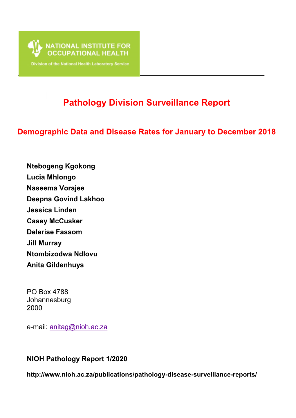 Pathology Division Surveillance Report