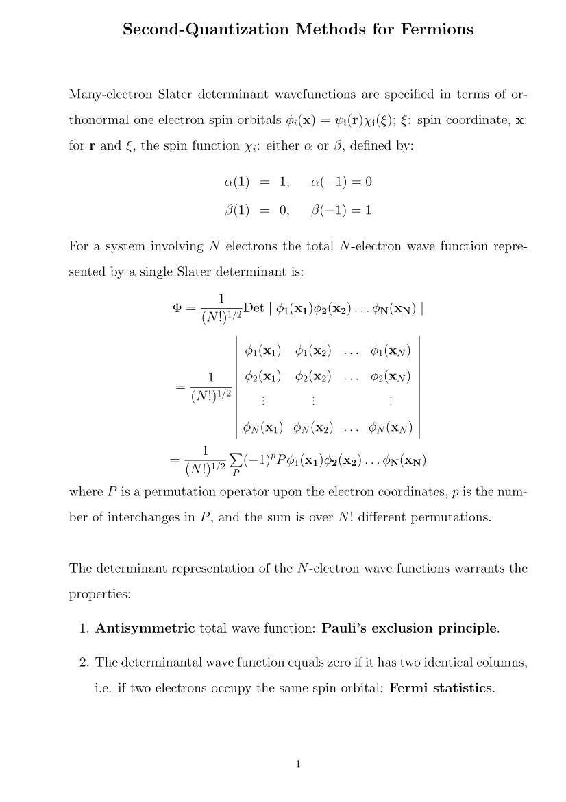 Second-Quantization Methods for Fermions