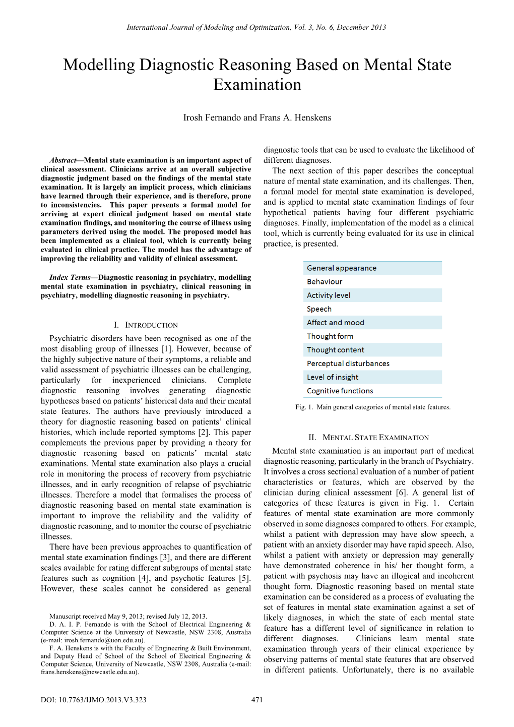 Modelling Diagnostic Reasoning Based on Mental State Examination