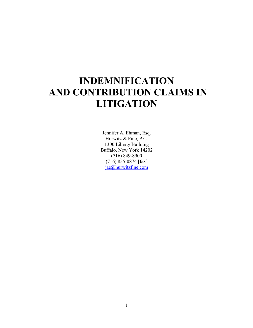 Indemnification and Contribution Claims in Litigation