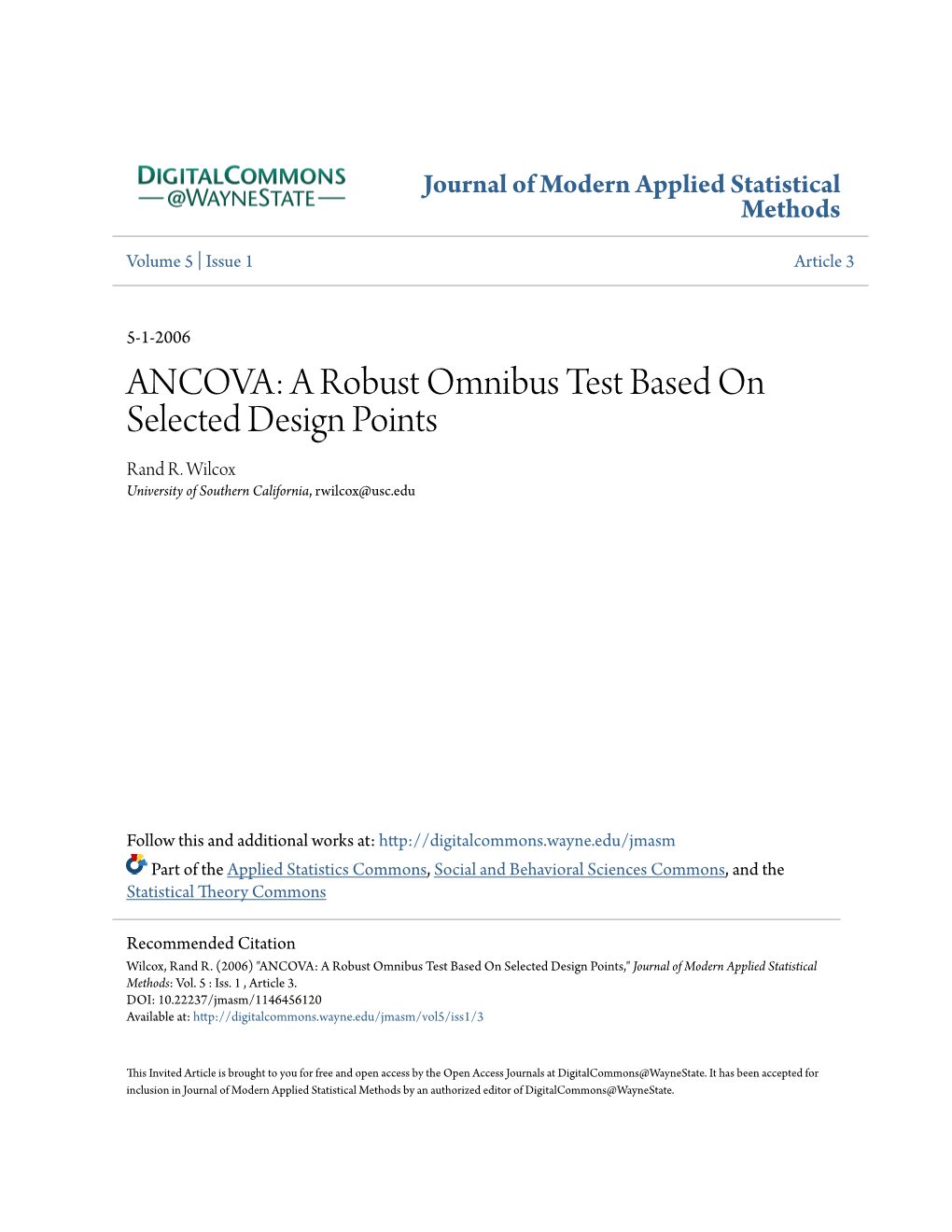 ANCOVA: a Robust Omnibus Test Based on Selected Design Points Rand R