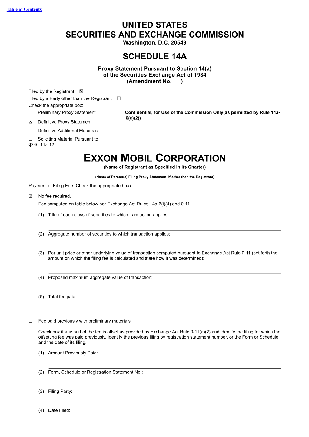 EXXON MOBIL CORPORATION (Name of Registrant As Specified in Its Charter)