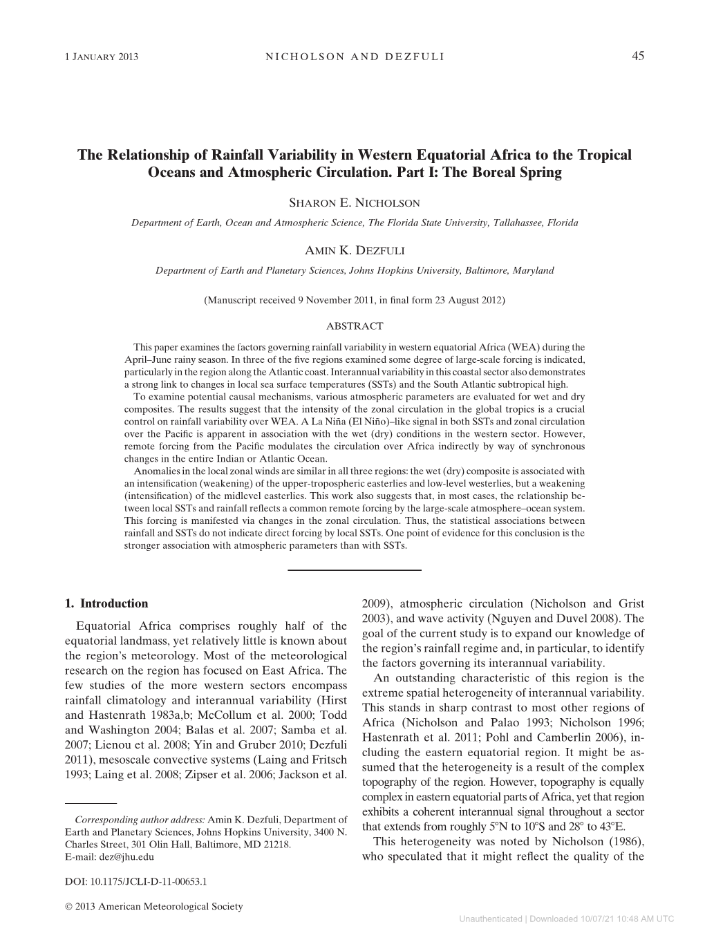 The Relationship of Rainfall Variability in Western Equatorial Africa to the Tropical Oceans and Atmospheric Circulation