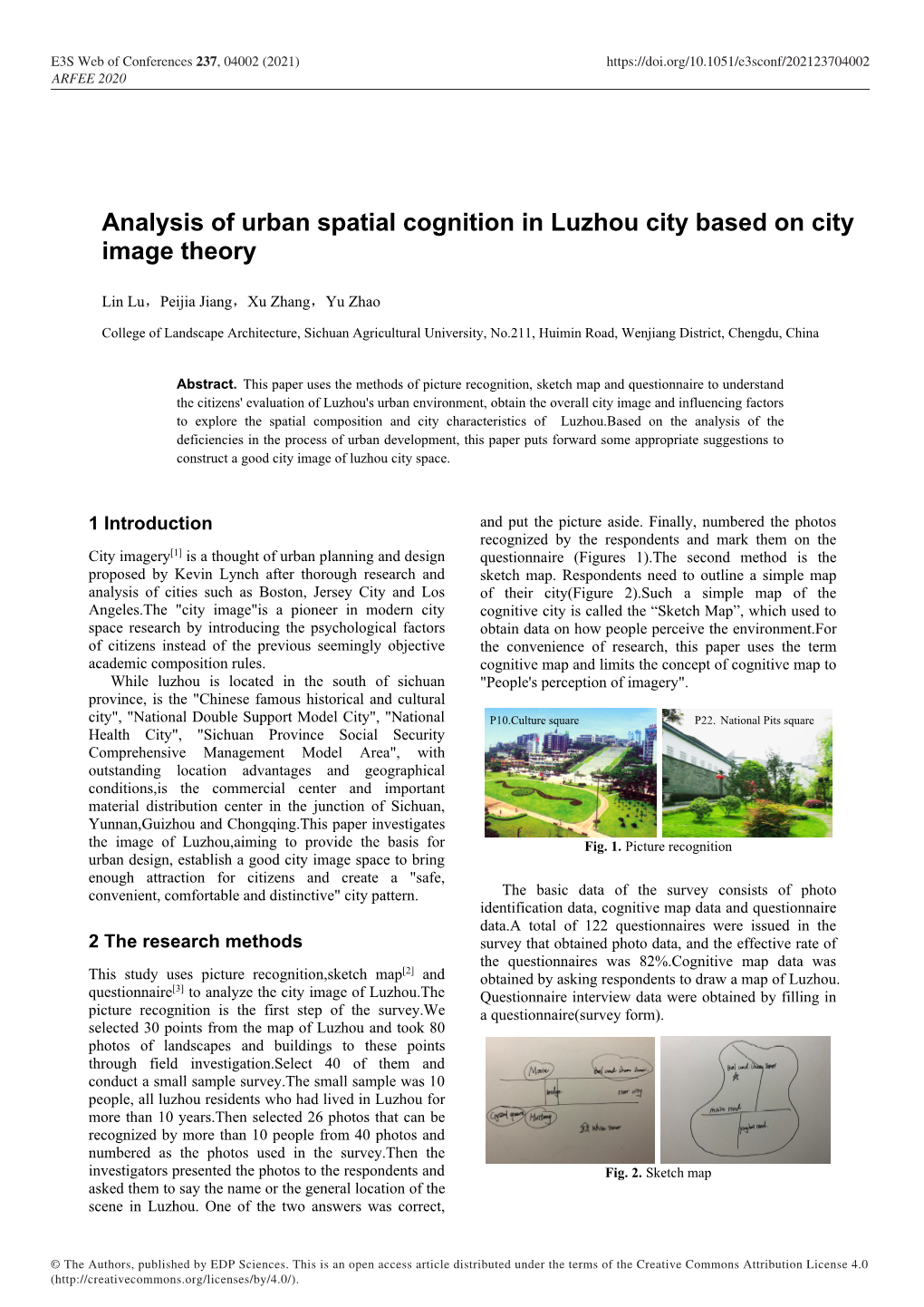 Analysis of Urban Spatial Cognition in Luzhou City Based on City Image Theory