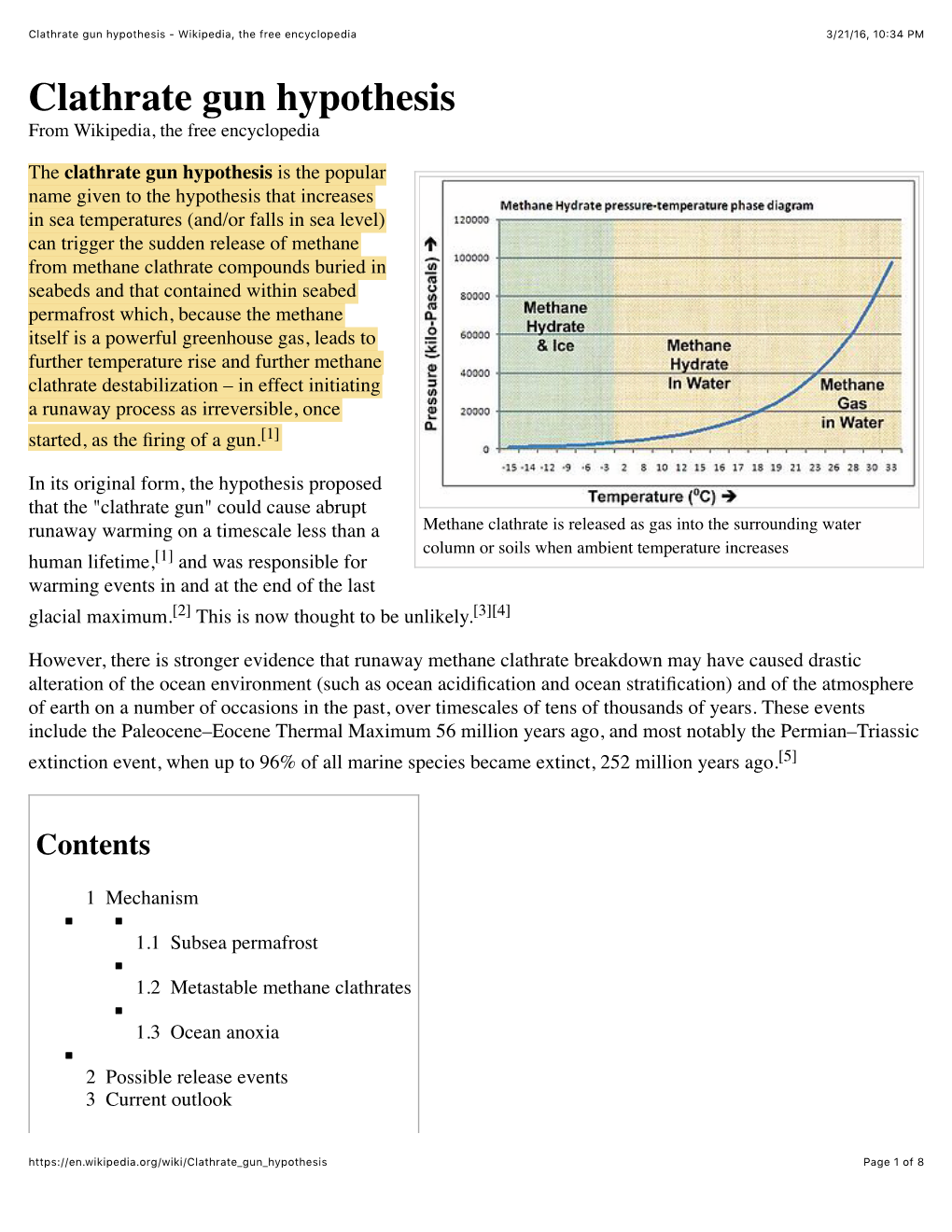 Clathrate Gun Hypothesis - Wikipedia, the Free Encyclopedia 3/21/16, 10:34 PM Clathrate Gun Hypothesis from Wikipedia, the Free Encyclopedia