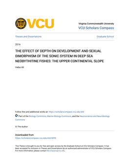 The Effect of Depth on Development and Sexual Dimorphism of the Sonic System in Deep Sea Neobythitine Fishes: the Upper Continental Slope