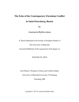 Echo of the Contemporary Ukrainian Conflict in Saint-Petersburg, Russia