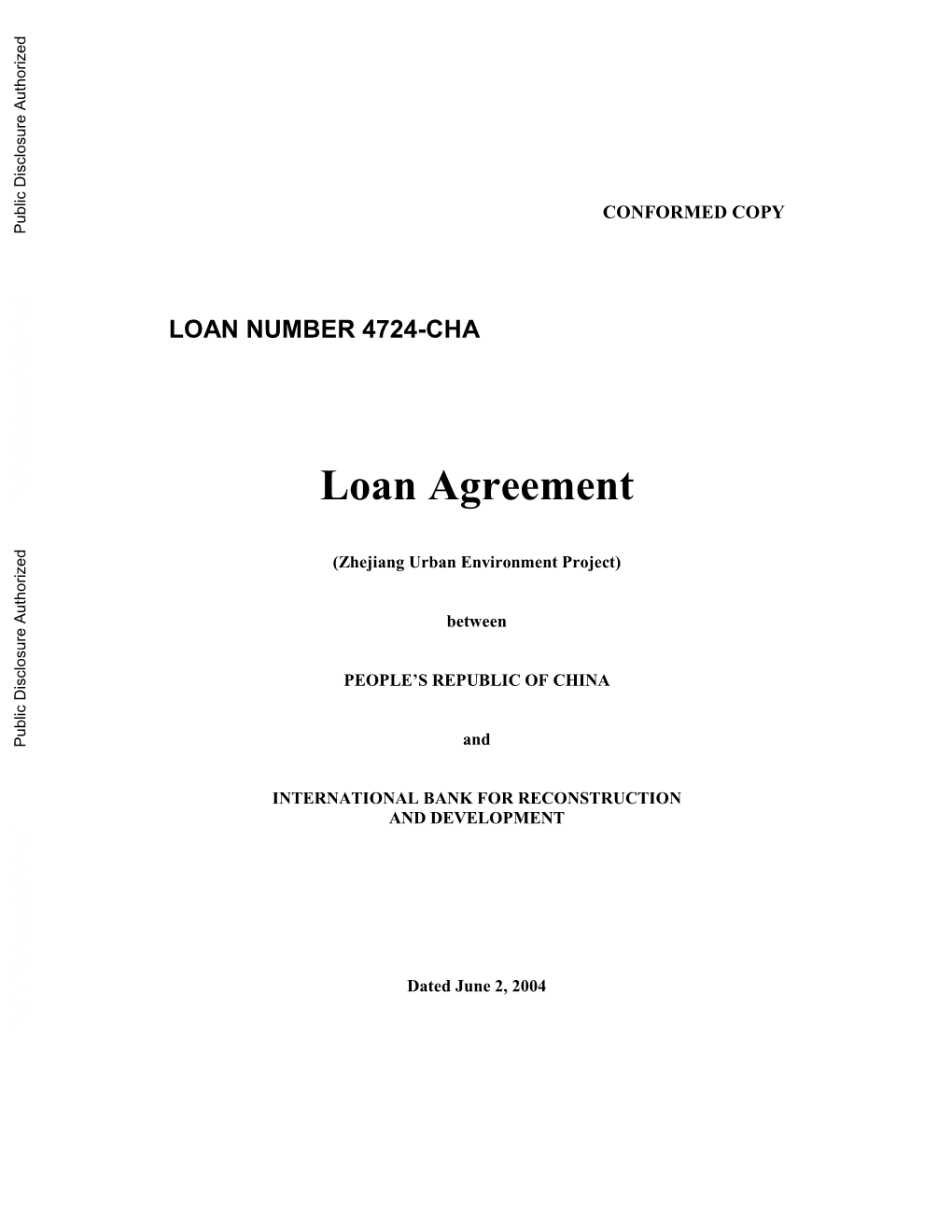 LOAN NUMBER 4724-CHA Loan Agreement